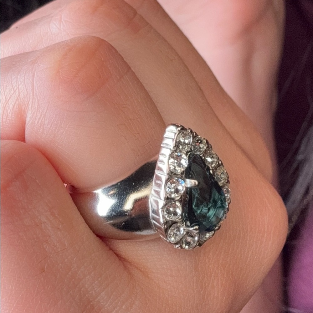 Saint Laurent Silver Ring Teardrop Blue Stone Size 7 - Picture 7 of 9
